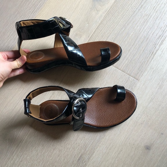 Chloé Leather Croc Embossed Black Brown Sandals - Women’s 6.5 - Picture 4 of 16